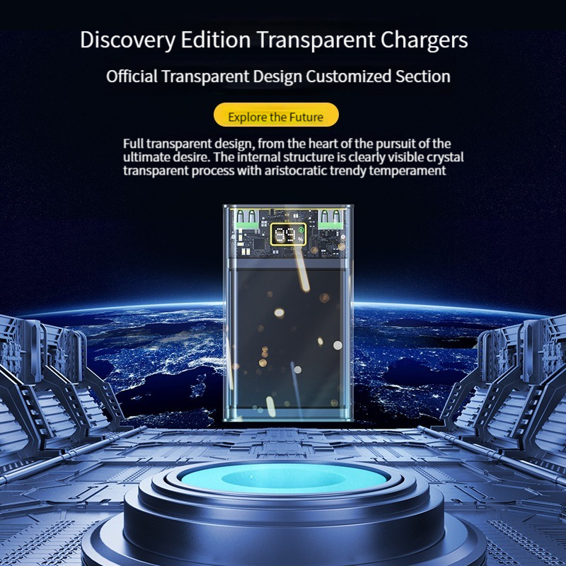 Cyberpunk Transparent Led Câble Intégré 22.5w Pd Charge Rapide 10000 20000 Mah Banque Alimentation Mobile 