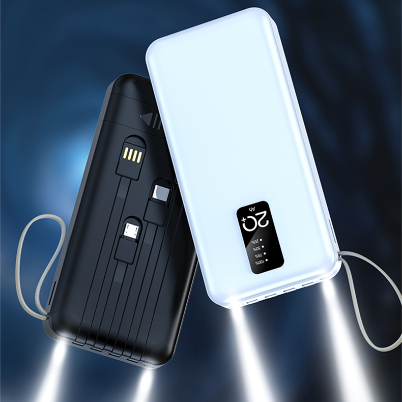 La vente en gros d'usine est livrée avec un support pour téléphone portable Sortie 2usb Câble de charge de sortie 1 à 4 20000 Mah Power Banks